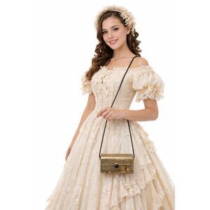 Vintage Gold Brass Hammered Metal Evening Purse Victorian Style Crossbody Formal